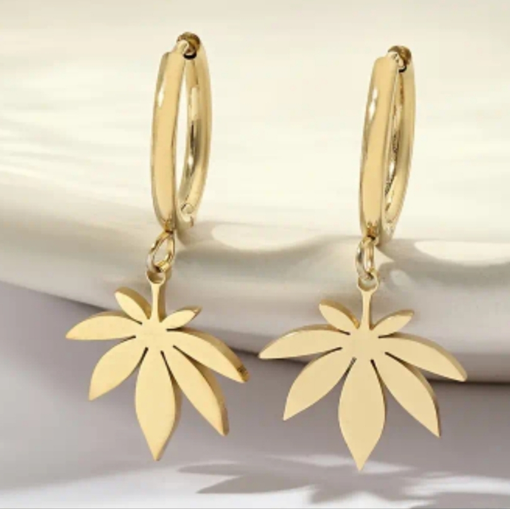 New Cannabis Leafs Earings in Surgical Steel & Plated in 18K Gold
